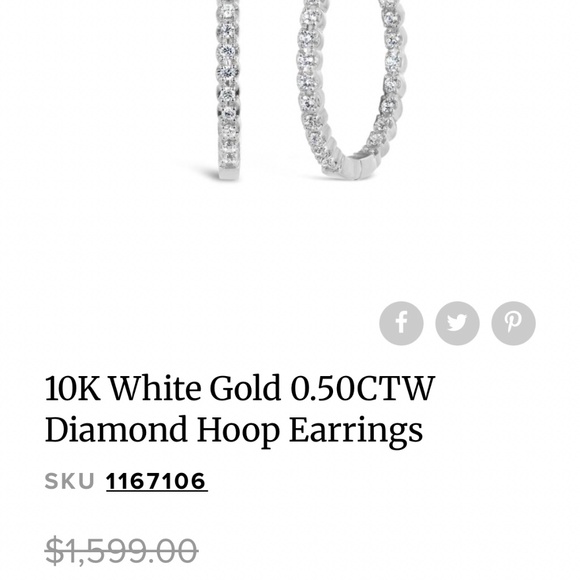 10k white gold diamond hoop earrings - Picture 3 of 3